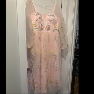 Handmade and embroidered pink tulle dress